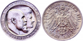 Germany - Empire Württemberg 3 Mark 1911 F
KM# 636; J. 177a; Silver; Wilhelm II; Silver Wedding Anniversary; Mint: Freudenstadt; UNC