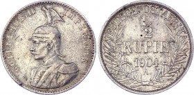 German East Africa 1/2 Rupie 1904 A
KM# 4; Silver 5.70 g.; Wilhelm II; XF-AUNC