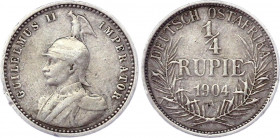 German East Africa 1/4 Rupie 1904 A
KM# 8; Silver; Wilhelm II; Mint: Berlin; VF-XF