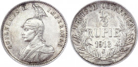 German East Africa 1/2 Rupie 1913 J
KM# 9; Silver; Wilhelm II; Mint: Hamburg; XF-AUNC