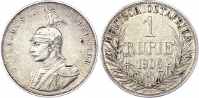 German East Africa 1 Rupie 1906 J
KM# 10; Silver; Wilhelm II; Mint: Hamburg; VF-XF
