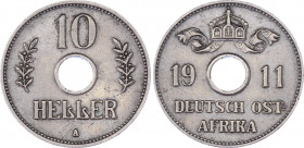 German East Africa 10 Heller 1911 A
KM# 12; Copper-Nickel; Wilhelm II; Mint: Berlin; XF-AUNC