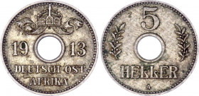 German East Africa 5 Heller 1913 A
KM# 13; Copper-Nickel; Wilhelm II; Mint: Berlin; XF-AUNC
