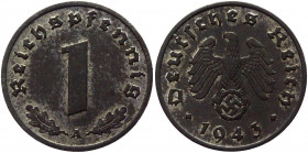 Germany - Third Reich 1 Reichspfennig 1943 A
KM# 97; Zinc 1.79 g.; AUNC