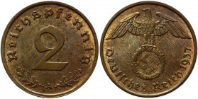 Germany - Third Reich 2 Reichspfennig 1937 A
KM# 90; Bronze 3.39 g.; AUNC