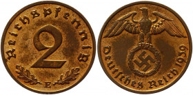 Germany - Third Reich 2 Reichspfennig 1939 E
KM# 90; Bronze 3.38 g.; UNC
