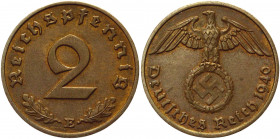Germany - Third Reich 2 Reichspfennig 1940 E
KM# 90; Bronze 3.34 g.; AUNC