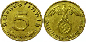 Germany - Third Reich 5 Reichspfennig 1938 J
KM# 91; Aluminum-Bronze 2.47 g.; XF-AUNC