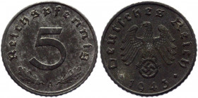 Germany - Third Reich 5 Reichspfennig 1943 A
KM# 100; Zinc 2.51 g.; AUNC