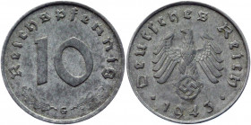 Germany - Third Reich 10 Reichspfennig 1943 G
KM# 101; Zinc 3.54 g.; XF