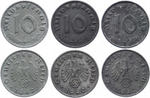 Germany - Third Reich 3 x 10 Reichspfennig 1940 - 1942 F
KM# 101; Zinc; XF-AUNC