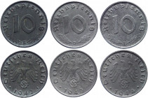 Germany - Third Reich 3 x 10 Reichspfennig 1942 - 1944 B, D
KM# 101; Zinc; XF