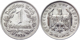 Germany - Third Reich 1 Reichsmark 1934 F
KM# 78; Nickel 4.83 g.; AUNC