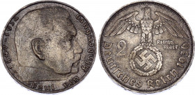 Germany - Third Reich 2 Reichsmark 1936 D
KM# 93; Silver; Paul von Hindenburg; XF