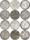 Germany - Third Reich 6 x 2 Reichsmark 1938 A, D, E, F, J
KM# 93; Silver; Paul von Hindenburg