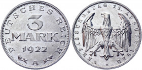 Germany - Weimar Republic 3 Mark 1922 A
KM# 29; Aluminum 1.98 g.; UNC