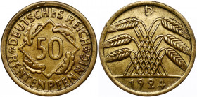 Germany - Weimar Republic 50 Rentenpfennig 1924 D
KM# 34; Al-Br; aUNC
