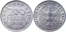 Germany - Weimar Republic 200 Mark 1923 A
KM# 35; Aluminum 1.00 g.; AUNC