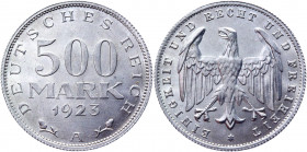 Germany - Weimar Republic 500 Mark 1923 A
KM# 36; Aluminum 1.67 g.; UNC