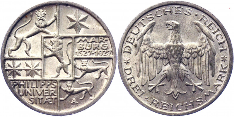 Germany - Weimar Republic 3 Reichsmark 1927 A
KM# 53; Silver 15,03g.; 400th Ann...
