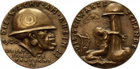 Germany - Weimar Republic Medal by Karl Goetz "Black Shame" 1920
Karl Goetz Satirical medal, Gilded Bronze 58mm, 65.23g; THE WATCH ON THE RHINE (Die ...