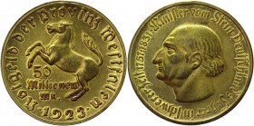 Germany - Weimar Republic Westphalia 50 Millionen Mark 1923
J. 23b; Bronze 31.86 g.; Westfalen; Notgeld; schmaler Randstab; Randfehler vergoldet; AUN...