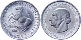 Germany - Weimar Republic Westphalia 50 Millionen Mark 1923
J. 26; Aluminum 5.46 g.; Westfalen; Notgeld; XF