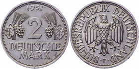 Germany - FRG 2 Mark 1951 F
KM# 111; Copper-Nickel 7.02 g.; Mint: Stuttgart; AUNC-