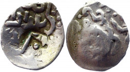 Russia Pooks Principality Denga 1386 R4
ГП2 - 5082 А ; R-4; Silver 1.23 g.; Pooka principality. The letter G. was counter-stamped over Janibek's Sara...