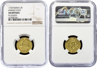 Russia 2 Roubles 1720 R1 NGC AU Details
Bit# 87 R1; 15-30 R by Petrov; Gold; Peter I; AUNC. Plugged. Very Rare coin in any condition.