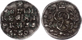 Russia - Prussia Solidus 1760 R1
Bit# 794 R1; 6 Roubles by Petrov; 2-5 Roubles by Iliyn; Silver 0,65 g.; Koenigsberg mint; VF+