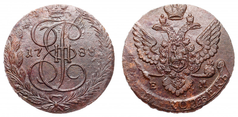 Russia 5 Kopeks 1788 EM
Bit# 642; Copper 50.08g; 8/7