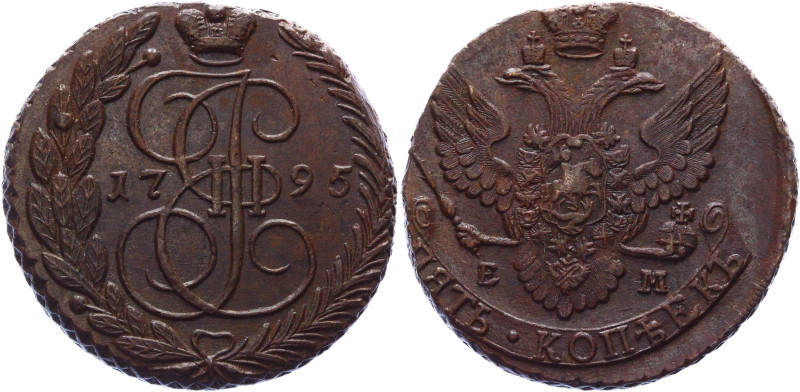 Russia 5 Kopeks 1795 ЕМ
Bit# 649; Copper 52,40g.; AUNC