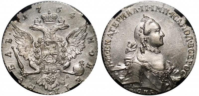 Russia 1 Rouble 1764 СПБ СА RNGA MS 61
Bit# 186; Silver 22.97g 36.5mm; Flan Def...