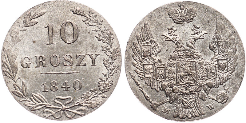 Russia - Poland 10 Groszy 1840 MW
Bit# 1182; Silver; Mint Luster; aUNC/UNC