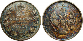 Russia 25 Kopeks 1839/7 СПБ НГ
Bit# 282; Silver 5,2g; Nice Patina; XF