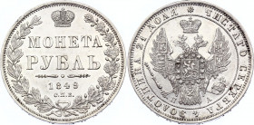 Russia 1 Rouble 1849 СПБ ПА
Bit# 219; St. George in cloak; Silver 20.37 g.; AUNC with minor scratches