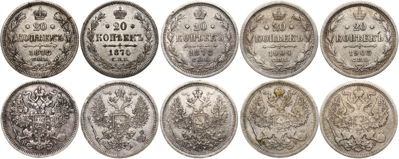 Russia 5 x 20 Kopeks 1870-1905
Silver; VF/XF