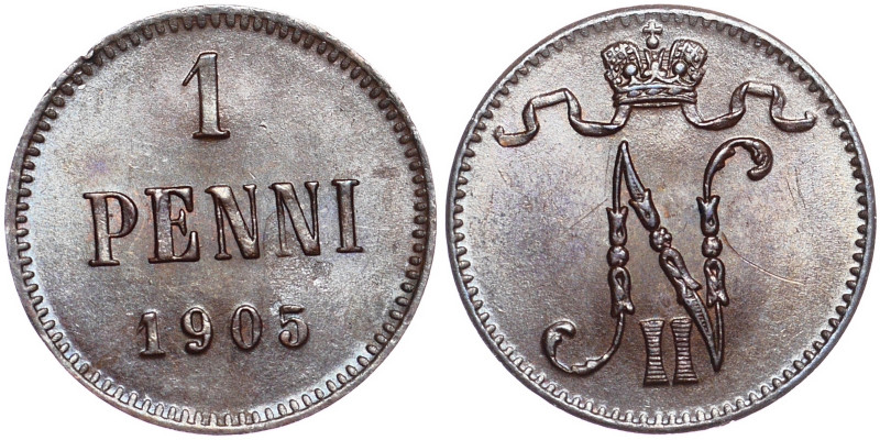 Russia - Finland 1 Penni 1905
Bit# 466; Copper; aUNC/UNC