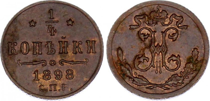 Russia 1/4 Kopek 1898 СПБ
Bit# 297; Conros# 243/54; Copper; XF