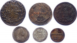Russia Lot of 6 Coins 1752 - 1813
With Silver; VF-XF