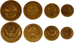 Russia - USSR 1 - 2 - 3 - 5 Kopeks 1957
Y# 119 - 120 - 121 - 122; Aluminum-Bronze; XF-AUNC