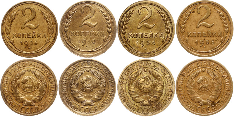 Russia - USSR Lot of 4 Coins 1926-1935
2 Kopeks 1926-1935; Y# 92; Al-Br; XF/aUN...