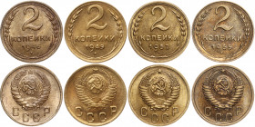 Russia - USSR Lot of 4 Coins 1946-1955
2 Kopeks 1946-1955; Y# 106; Y# 113; Al-Br; aUNC/UNC