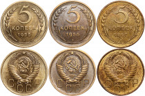 Russia - USSR Lot of 3 Coins 1955-1957
5 Kopeks 1955-1957; Y# 115; Y# 122; Al-Br; UNC