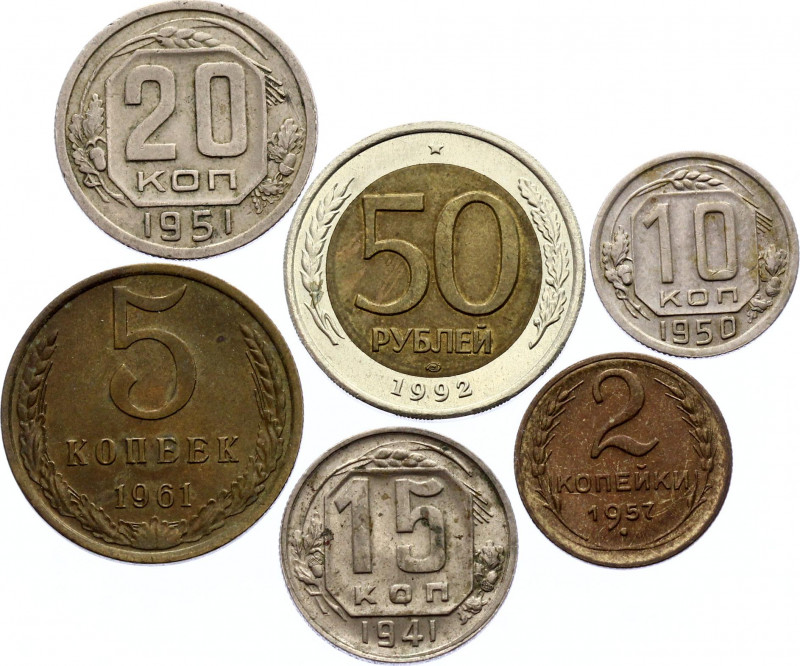 Russia - USSR Lot of 6 Coins 1941 -1992
Interesting lot of different denominati...