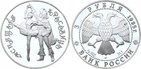 Russian Federation 3 Roubles 1995
Y# 394; Silver (.900), 34.88 g. 39 mm.; Proof; World famous ballet Sleeping beauty