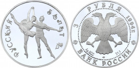Russian Federation 3 Roubles 1994
Y# 405; Silver (.900), 34.88 g. 39 mm.; Proof; Russian ballet
