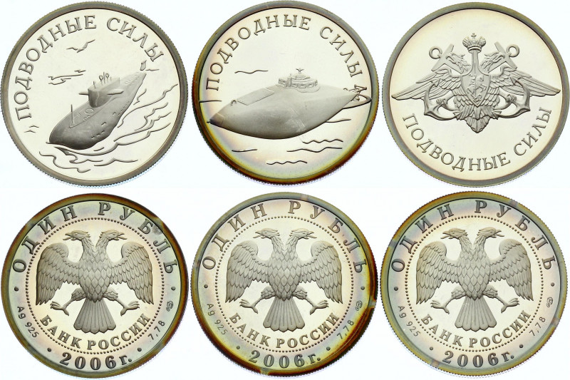 Russia Full Set of 3 Coins 1 Rouble 2006 "Submarine Forces of the Navy"
Silver ...