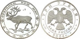 Russian Federation 3 Roubles 2004
Y# 1022; Silver (0.900), 34.55 g. 39 mm.; Proof; Save our world series, deer